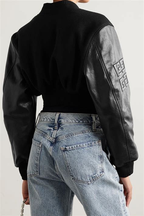 givenchy men leather sleeves wool bomber jacket|givenchy bomber jacket women's.